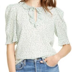Rebecca Taylor Ikat Leaf Ruffle Top Silk Size 0